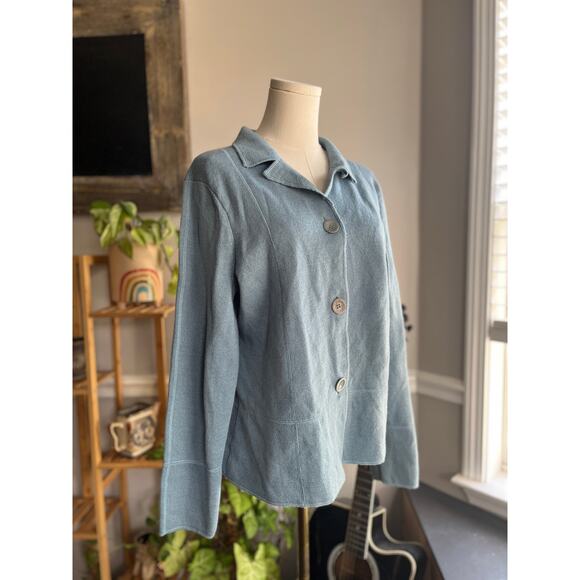 Vintage 90s Baby Blue Merino Wool Polo Cardigan Sweater Size Large - Picture 2 of 7